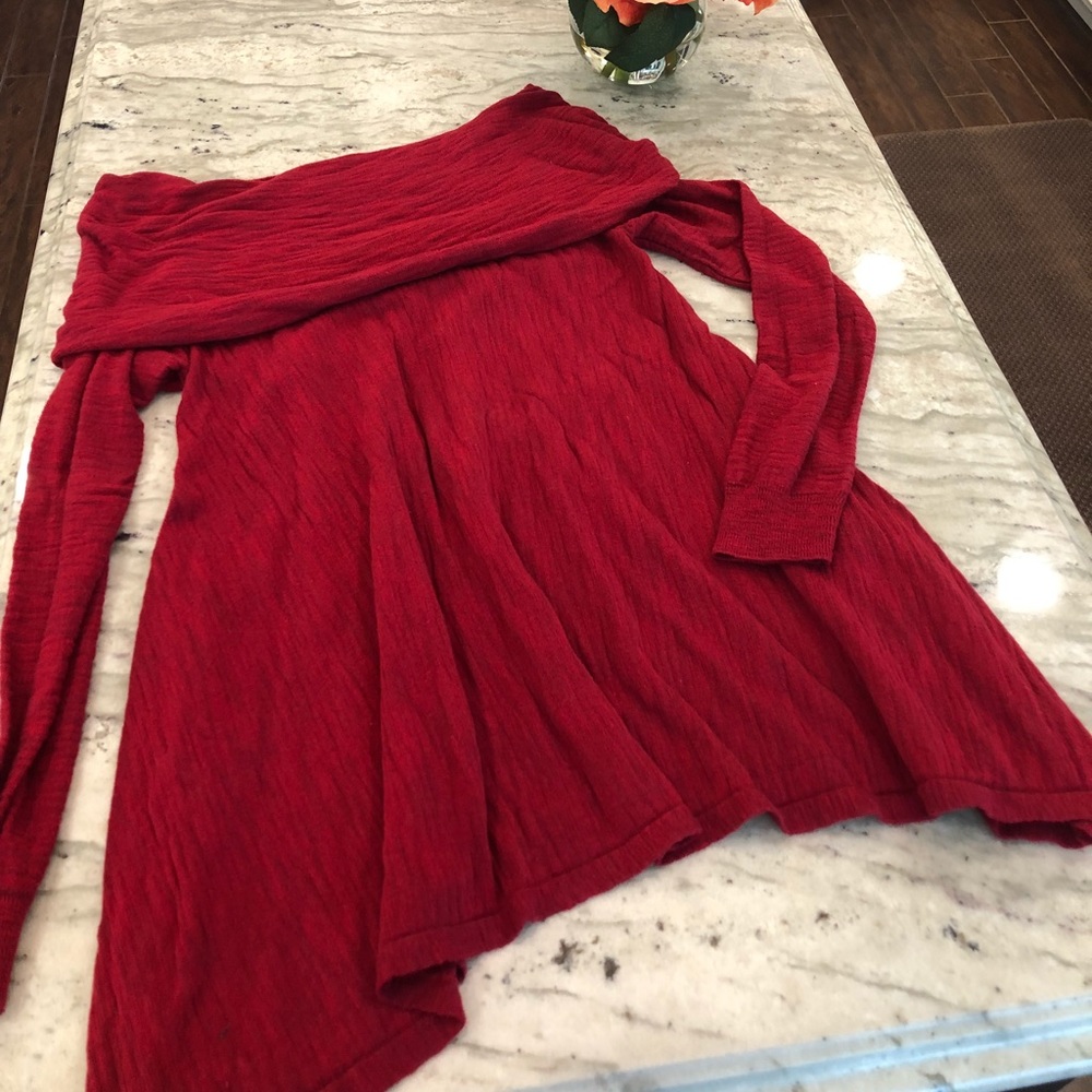 Red off the shoulder sweater